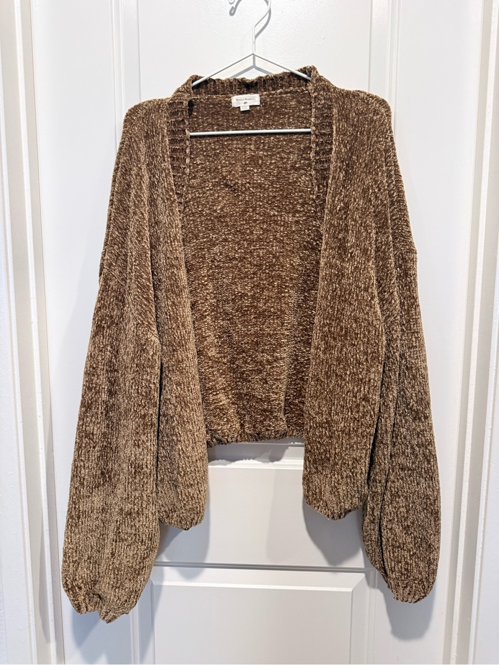 Cozy Chenille Open Front Cardigan Sweater - Gold Brown